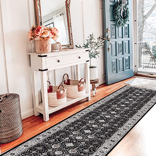 Hallway Washable Runner Rug (2' x 10' (Rectangular) / Black/Navy)