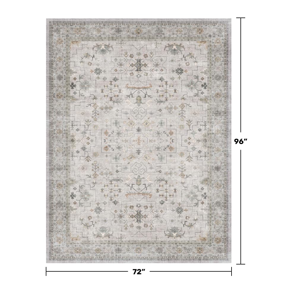 Boho Light Gray & Sage 6x8 Living Room Rug (6' x 8' (Rectangular) / Light Gray / Sage)