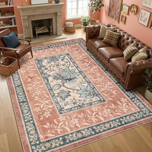 Terracotta Teal 8x10 Area Rugs for Living Room (Terracotta / Teal / 8' x 10' (Rectangular))