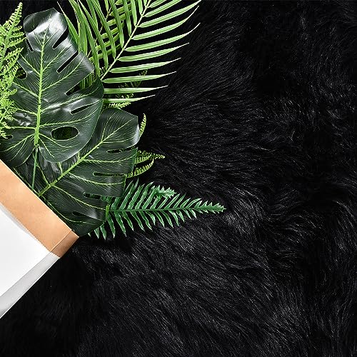 Black Round Rug 4ft Circle Fluffy Fuzzy Furry Rug for Bedroom Living Room Dorm Faux Sheepskin Fur Shaggy (4' (Round) / Black)