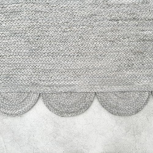 Scallop Jute Area Rug Boho Jute Rug Scalloped Coastal Rug (Fog Gray / 5'x8' (Rectangular))