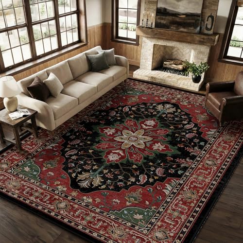 Washable Area Rug (Red / Black / 9' x 12' (Rectangular))