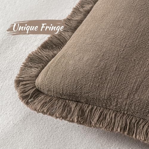 Linen Decorative Fall Lumbar Throw Pillow Covers Cocoa Brown 12x20 (20" x 12" (Pack of 2) / Cocoa Brown)