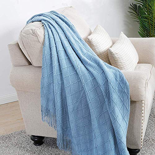 Blue Throw Blanket 60x80 Inch Boho Knitted Soft Throw Sofa Blanket (Blue / 60"x80")