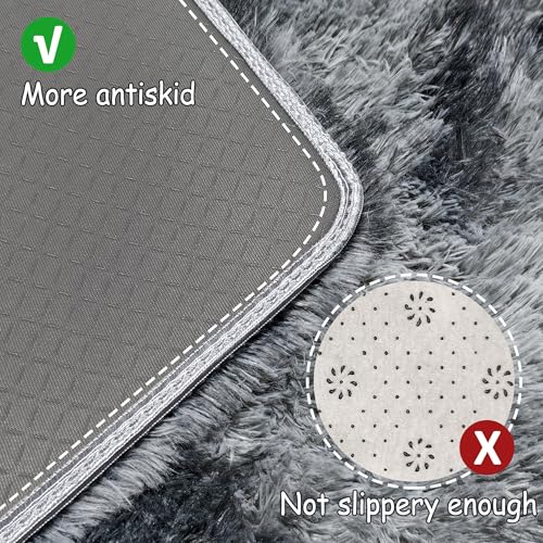 Tie Dyed Dark Grey 2x8 Machine Washable Runner Rugs for Hallway Soft Fluffy Shaggy Bedside Rugs for Bedroom Living Room Indoor Floor Carpet for Kids Girls and Boys Nursery Rooms Home Decor Aesthetic (Tie-dyed Dark Grey / 2' x 8' (Runner))