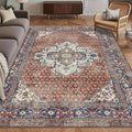 Washable Area Rug 6' x 9' Vintage Traditional Persian Mat (Terracotta and Navy / 6' x 9' (Rectangular))