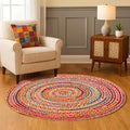 Jute Cotton Braided Woven Rug 4 Feet Round (4' (Round) / Multi Color)
