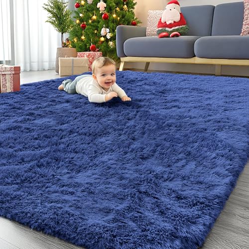 8x10 Machine Washable Large Area Rugs for Living Room (8x10 Ft / Navy Blue)