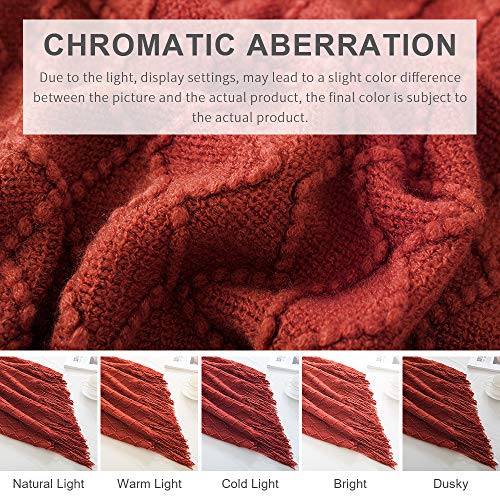 Rust Throw Blanket 50x90 Inch Boho Knitted Soft Throw Sofa Blanket (Rust / 50"x90")
