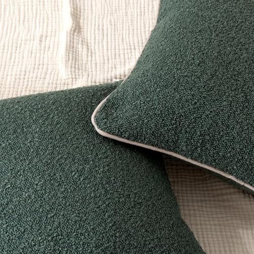 Boucle Throw Pillow Covers for Couch (Green / 22" x 22" (Pack of 2))