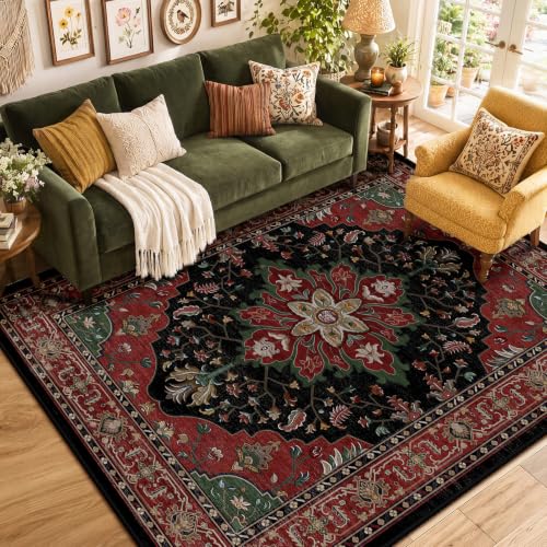 Washable Area Rug (Red / Black / 6' x 9' (Rectangular))