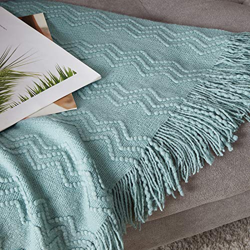 Aqua Throw Blanket 50x60 Inch Boho Knitted Soft Throw Sofa Blanket (Aqua / 50"x60")