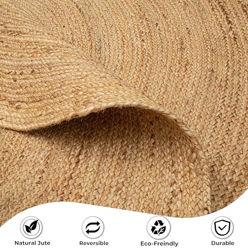 Jute Braided Woven Area Rug 8 Feet Round (8' Round / Natural)