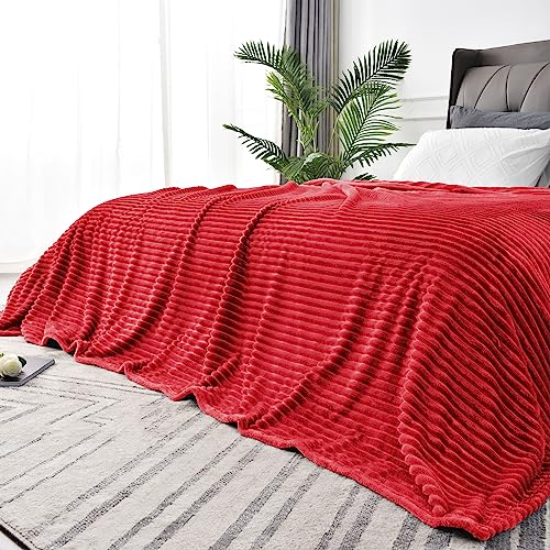 3D Ribbed Jacquard Red King Size Blankets for Bed (Red / King(108"x90"))