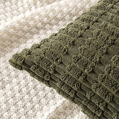Corduroy Decorative Throw Pillow Covers 16x16 Olive Green Pack of 2 (Olive Green / 16" x 16" (Pack of 2))