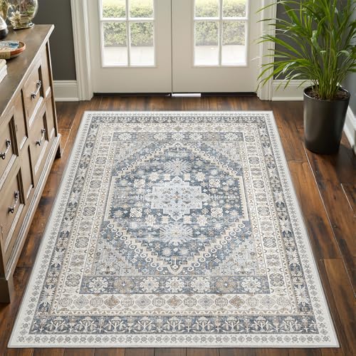 3x5 Washable Area Rug for Entryway Non Slip Rugs (Blue/Beige / 3' x 5' (Rectangular))