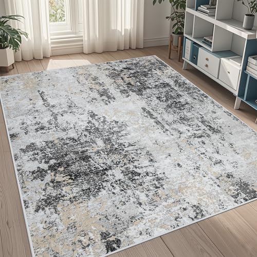 5x8 Area Rugs for Living Room Washable Bedroom Dining Room Black Grey Gold (Black Grey/Gold / 5' x 8' (Rectangular))