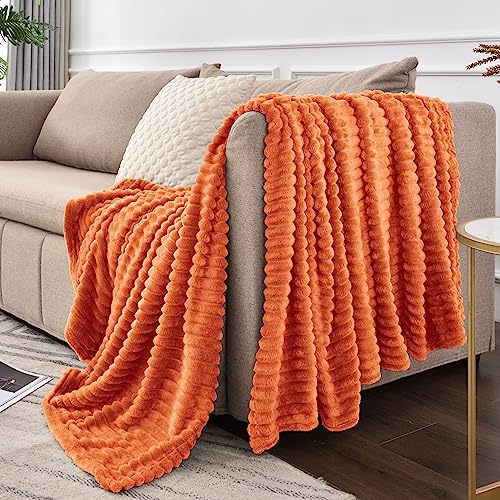 3D Ribbed Burt Orange Fall Throw Blanket for Couch (Burnt Orange / Throw(50"x60"))