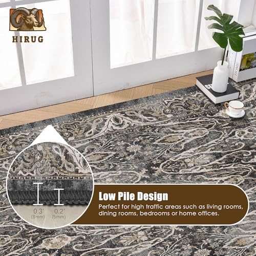 Washable Area Rug 3' x 5 ' Vintage Traditional Persian Mat (Ebony and Taupe / 3' x 5' (Rectangular))