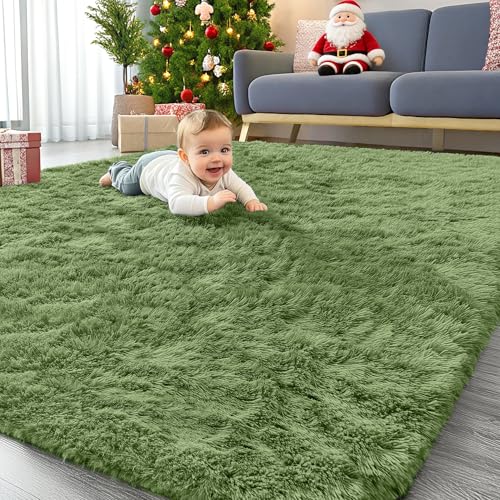 5x7 Machine Washable Large Area Rugs for Living Room (5x7 Ft / Green)