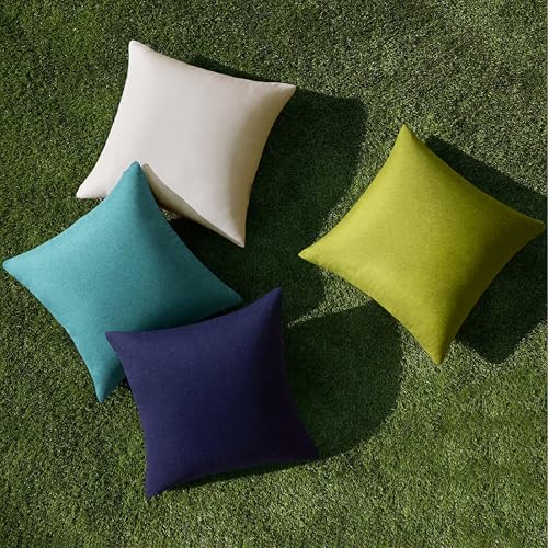 Pack of 4 Decorative Outdoor Throw Pillow Covers Linen Waterproof Pillow Covers Summer Farmhouse Cushion Cases for Patio Garden Tent Balcony Couch Sofa 16x16 Inch Blue Green (16" x 16" (Pack of 4) / Blue Green)