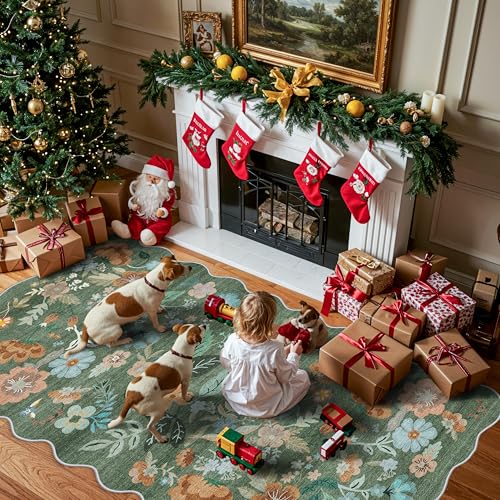 4x8 Washable Area Rug for Family (4' x 8' (Rectangular) / Green/Floral)