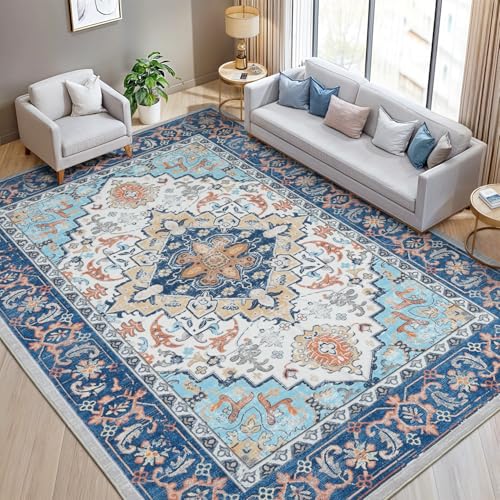 8x10 Area Rugs for Living Room Bedroom (Floral Blue / 8' x 10' (Rectangular))