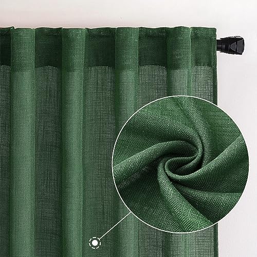 Emerald Green Linen Curtains 52x72 Inch Long for Bedroom Living Room (52"W x 72"L (Pack of 2) / Emerald Green)