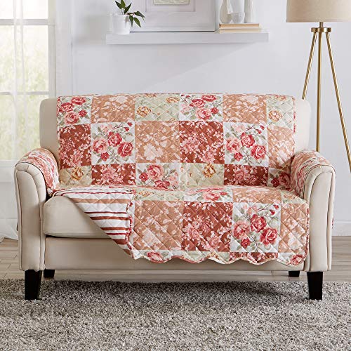 Reversible Floral Patchwork Loveseat Furniture Protector (Loveseat / Burgundy / Taupe)