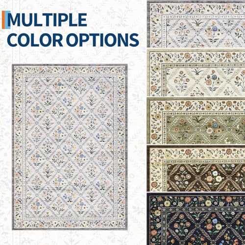 Floral Rug 4x6 Rug Machine Washable Area Rug for Living Room (Grey/Beige / 4' x 6' (Rectangular))