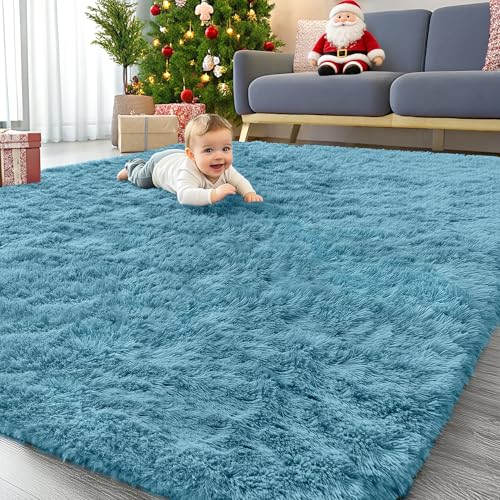 8x10 Machine Washable Large Area Rugs for Living Room (8x10 Ft / Slate Blue)