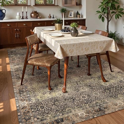 Washable Area Rug 5' x 7' Vintage Traditional Persian Mat (Umber and Slate / 5' x 7' (Rectangular))