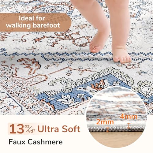 Soft Area Rugs 4' (4' (Round) / Cream White & Blue)