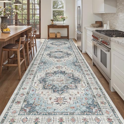 4x12 Wide Hallway Runner Rug Washable for Living Room (Blue / 4' x 12' (Runner))