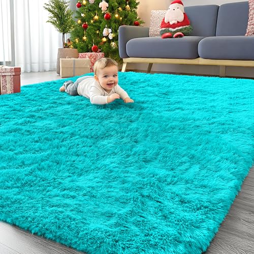 8x10 Machine Washable Large Area Rugs for Living Room (8x10 Ft / Teal Blue)