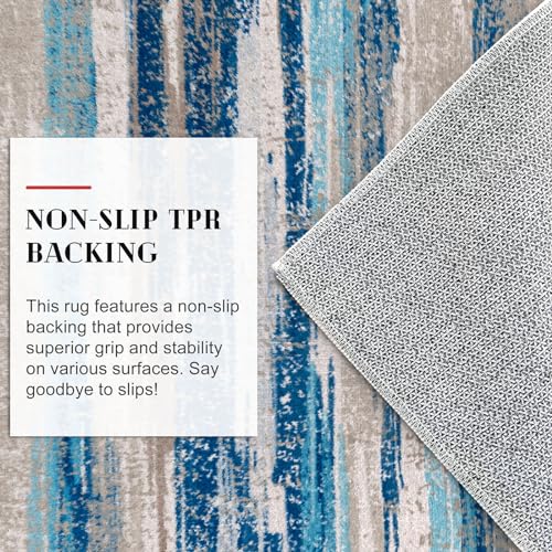 Washable Abstract 6x9 Area Rug for Living Room Non Slip Bedroom Rug (Blue Aqua/Beige Taupe Multi / 6' x 9' (Rectangular))