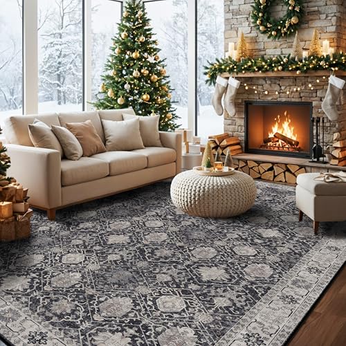 Vintage 10x14 Washable Area Rug (10' x 14' (Rectangular) / Black/Navy)