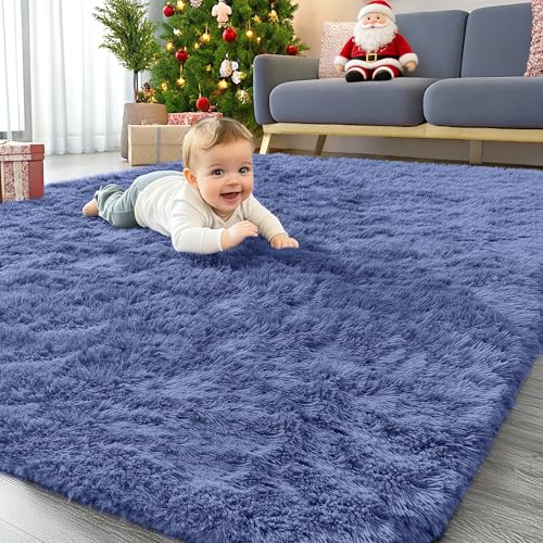 Area Rugs for Living Room Bedroom (4x5.9 Ft / Denim Blue)
