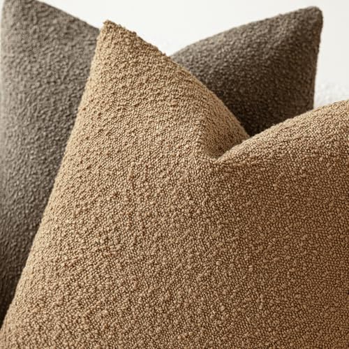 Decorative Textured Boucle Throw Pillow Cover 16x16 Rust Tobacco (16" x 16" (Pack of 2) / Tobacco)