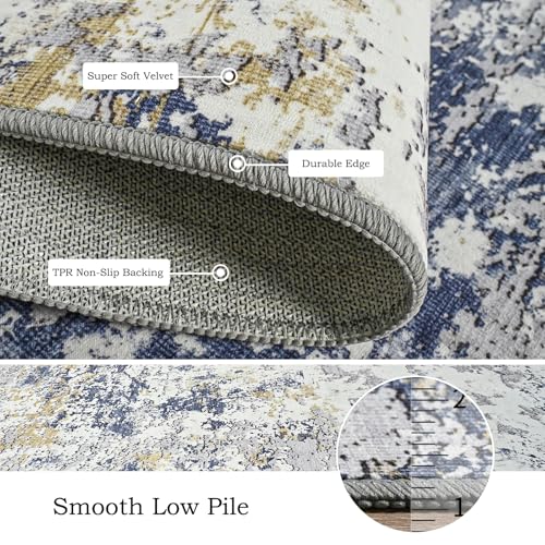 Washable 5x7 Area Rug with Non (Blue White Gold / 5' x 7' (Rectangular))
