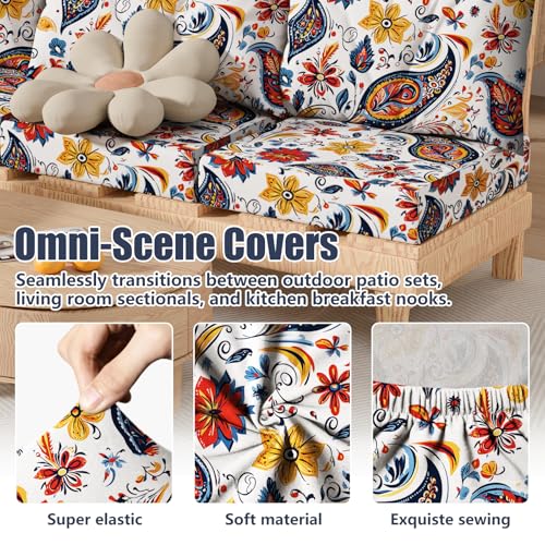 8Pcs Outdoor Cushion Covers (Art Paisley / Square-large + Rectangle)