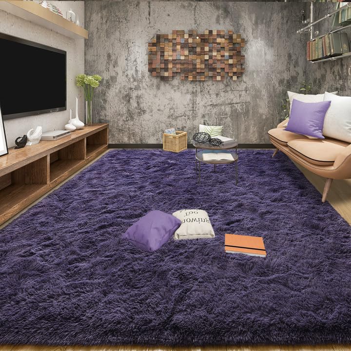 5x8 Area Rugs for Living Room Fluffy Gray Purple Rug for Bedroom (Gray Purple / 5' X 8' (Rectangular))