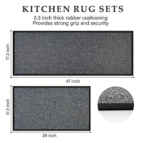 Kitchen Rugs Non Skid Washable Set of 2 PCS (Inky)