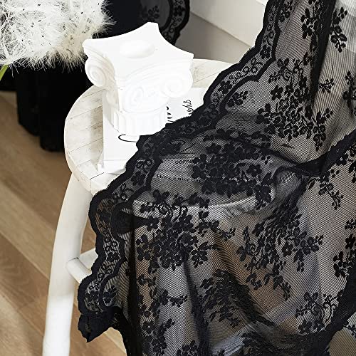 Vintage Lace Curtains 63 Inch Length (Black / 52"W x 63"L (Pack of 2))