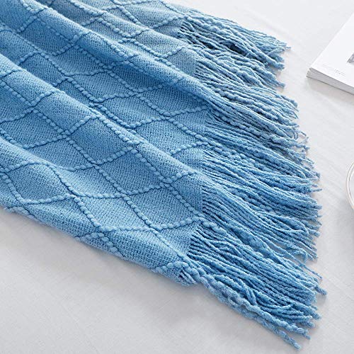 Blue Throw Blanket 60x80 Inch Boho Knitted Soft Throw Sofa Blanket (Blue / 60"x80")