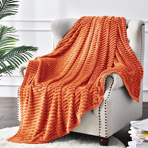 3D Ribbed Burt Orange Fall Throw Blanket for Couch (Burnt Orange / Throw(50"x60"))