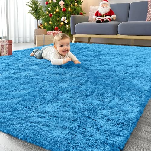 5x7 Machine Washable Large Area Rugs for Living Room (5x7 Ft / Bright Blue)