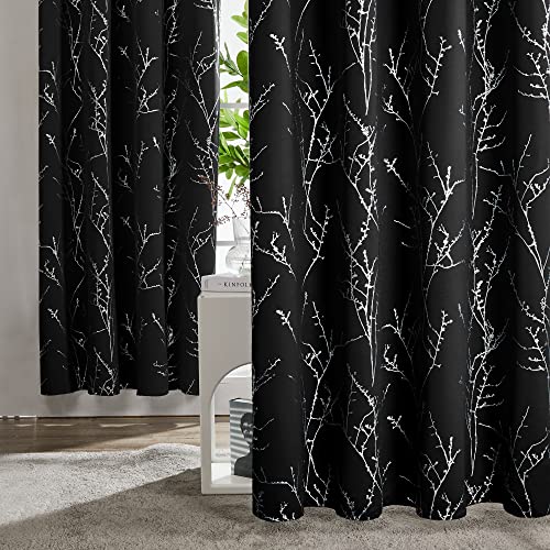 Living Room Curtains 72 Inches Long (Black/Tree Branch / 42"W x 72"L (Pack of 2))