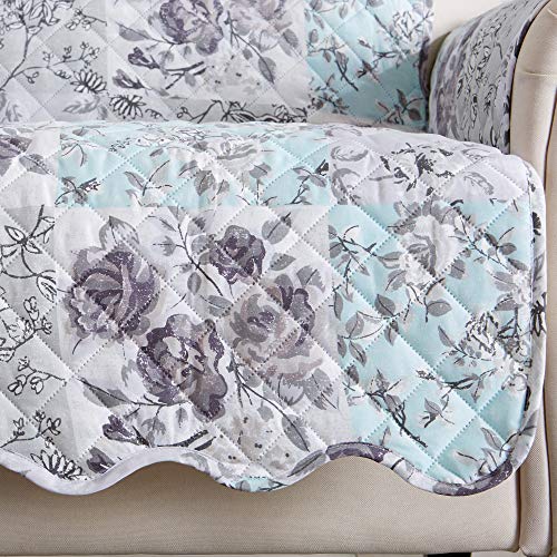 Reversible Floral Patchwork Chair Furniture Protector (Chair / Gray / Aqua)