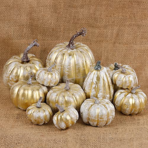 12 Pcs Pumpkin Fall Decorations (Gold-4)